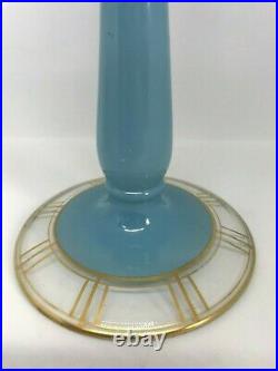 Vintage Art Deco Blue Opaline Glass Candlestick Holders-Pair