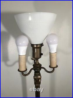 Vintage Art Deco Brass Torchiere Floor Lamp 4Light 3Arm Candlestick Milk Glass