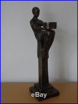 Vintage Art Deco Bronze Biba Girl Table Candlestick