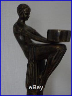 Vintage Art Deco Bronze Biba Girl Table Candlestick