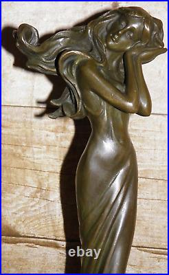 Vintage Art Deco Cold Cast Bronze Lady Candlestick Marble Plinth By David Fisher