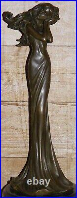 Vintage Art Deco Cold Cast Bronze Lady Candlestick Marble Plinth By David Fisher