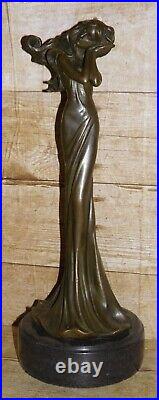 Vintage Art Deco Cold Cast Bronze Lady Candlestick Marble Plinth By David Fisher