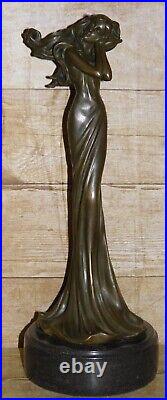 Vintage Art Deco Cold Cast Bronze Lady Candlestick Marble Plinth By David Fisher