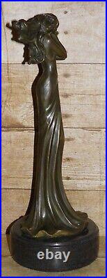 Vintage Art Deco Cold Cast Bronze Lady Candlestick Marble Plinth By David Fisher