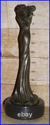 Vintage Art Deco Cold Cast Bronze Lady Candlestick Marble Plinth By David Fisher