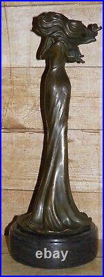 Vintage Art Deco Cold Cast Bronze Lady Candlestick Marble Plinth By David Fisher