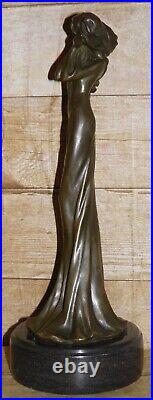 Vintage Art Deco Cold Cast Bronze Lady Candlestick Marble Plinth By David Fisher