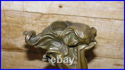 Vintage Art Deco Cold Cast Bronze Lady Candlestick Marble Plinth By David Fisher