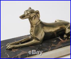 Vintage Art Deco Marble Base with Greyhound Dog Figure & Brass Candlestick