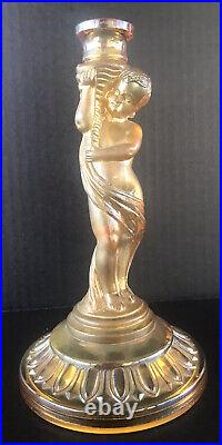 Vintage Art Glass Cherub Candlestick Gold Luster Art Deco 1920's