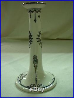 Vintage Art Nouveau Lenox Belleek Silver Overlay Candlestick With Wreath & Crest