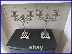 Vintage Art Nouveau Liberty WMF Style Double Candlesticks Silver Plated Pewter