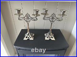 Vintage Art Nouveau Liberty WMF Style Double Candlesticks Silver Plated Pewter