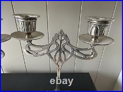 Vintage Art Nouveau Liberty WMF Style Double Candlesticks Silver Plated Pewter