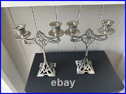 Vintage Art Nouveau Liberty WMF Style Double Candlesticks Silver Plated Pewter