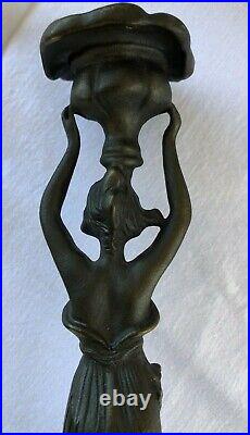 Vintage Art Nouveau Style Bronze Figural Woman Candle Holder