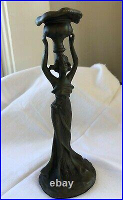 Vintage Art Nouveau Style Bronze Figural Woman Candle Holder