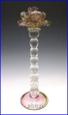 Vintage BIG 13.5 Venetian Hand Blown Art Glass FLORIFORM Rose Candlestick