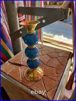 Vintage BLUE brass candleabras candlestick MOROCCO Jewish Judaica Sabbath