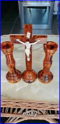 Vintage Bakelit Kreuz, Bakelite Catolic Cross, candlestick 1930 466g