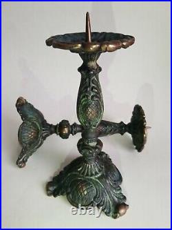 Vintage Baroque Style Metal Bronze/Brass Patina Candleholder, Set of 2 Germany