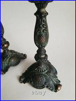 Vintage Baroque Style Metal Bronze/Brass Patina Candleholder Set of 2 Germany