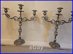 Vintage Baroque Style Pair of Silver Plate Candlesticks, 12 Pieces, Adjustable