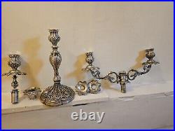 Vintage Baroque Style Pair of Silver Plate Candlesticks, 12 Pieces, Adjustable