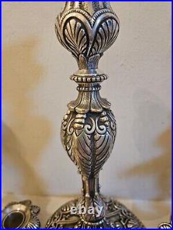 Vintage Baroque Style Pair of Silver Plate Candlesticks, 12 Pieces, Adjustable