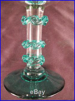 Vintage Blenko Glass 476 Console Set Comport Candlesticks Rigaree Exc 1940's