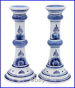 Vintage Blue and White Dutch Delft Ceramic Candlesticks