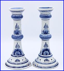Vintage Blue and White Dutch Delft Ceramic Candlesticks