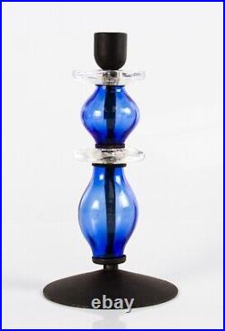 Vintage Boda Erik Hoglund 2 tier blue and clear glass candle stick