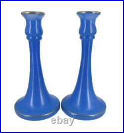 Vintage Bohemian Blue Czech Glass Candlesticks-Set Of 2