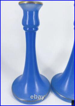 Vintage Bohemian Blue Czech Glass Candlesticks-Set Of 2