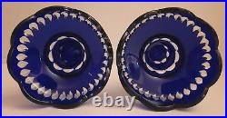 Vintage Bohemian Glass Cobalt Blue Cut To Clear Candlestick Holders