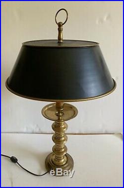 Vintage Bouillotte Brass Candlestick Lamp with Black Tole Shade Frederick Cooper