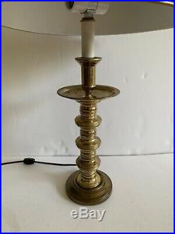 Vintage Bouillotte Brass Candlestick Lamp with Black Tole Shade Frederick Cooper