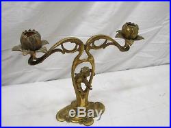 Vintage Brass Art Nouveau Canelabra Candlestick Cherub Candle Stick