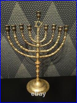 Vintage Brass Bamboo Style Jewish Menorah 9 Branches Star Of David Candleabra