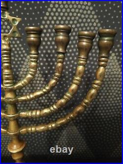 Vintage Brass Bamboo Style Jewish Menorah 9 Branches Star Of David Candleabra