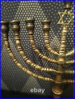 Vintage Brass Bamboo Style Jewish Menorah 9 Branches Star Of David Candleabra