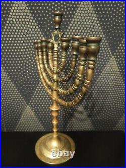 Vintage Brass Bamboo Style Jewish Menorah 9 Branches Star Of David Candleabra