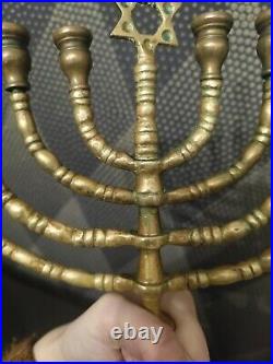 Vintage Brass Bamboo Style Jewish Menorah 9 Branches Star Of David Candleabra