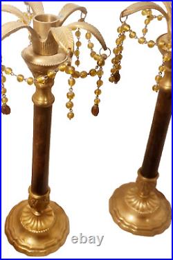 Vintage Brass Beaded Candlestick Holders