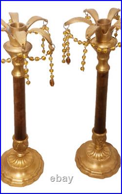 Vintage Brass Beaded Candlestick Holders