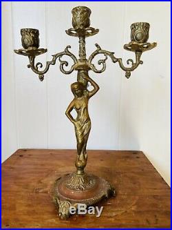 Vintage Brass Bronze Figural Candelabra Art Nouveau Deco Lady Candlesticks