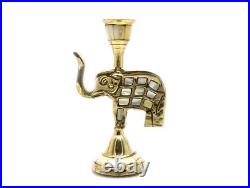Vintage Brass Candlestick Elephant India Candle Holder Shell Decor Accessories
