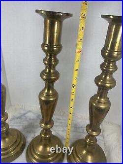 Vintage Brass Candlestick Floor Standing Candle Holder Set /3 Large Tall 20